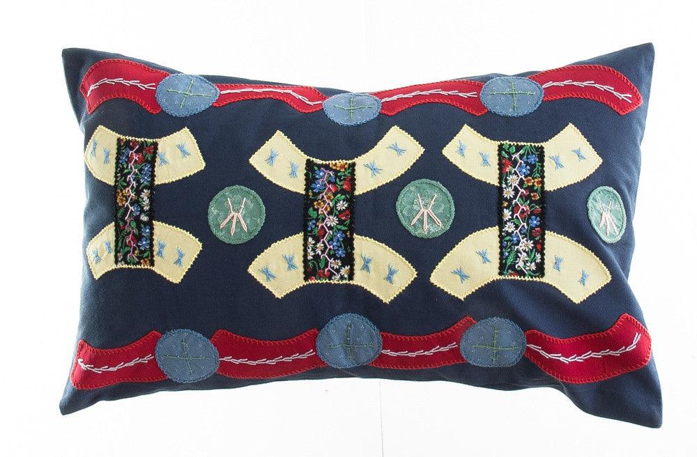 Arcos Design Embroidered Pillow on Navy Honduras Threads