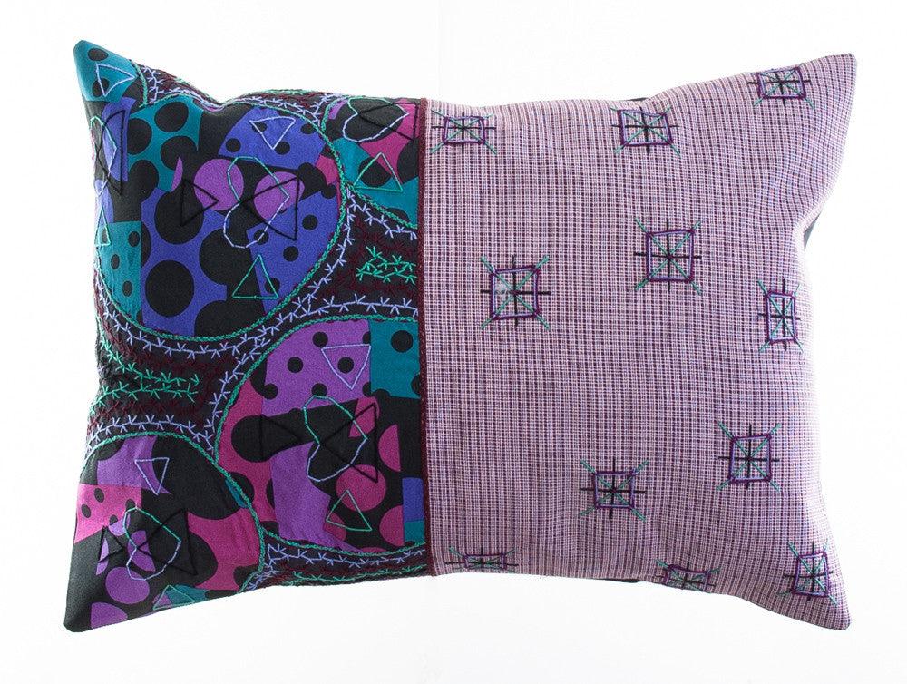 Cuadritos Design Embroidered Pillow on charcoal Honduras Threads