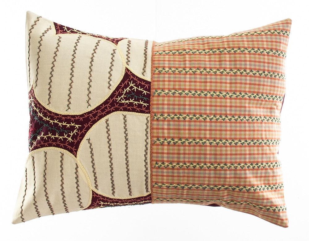 Cuadritos Design Embroidered Pillow on maroon Honduras Threads