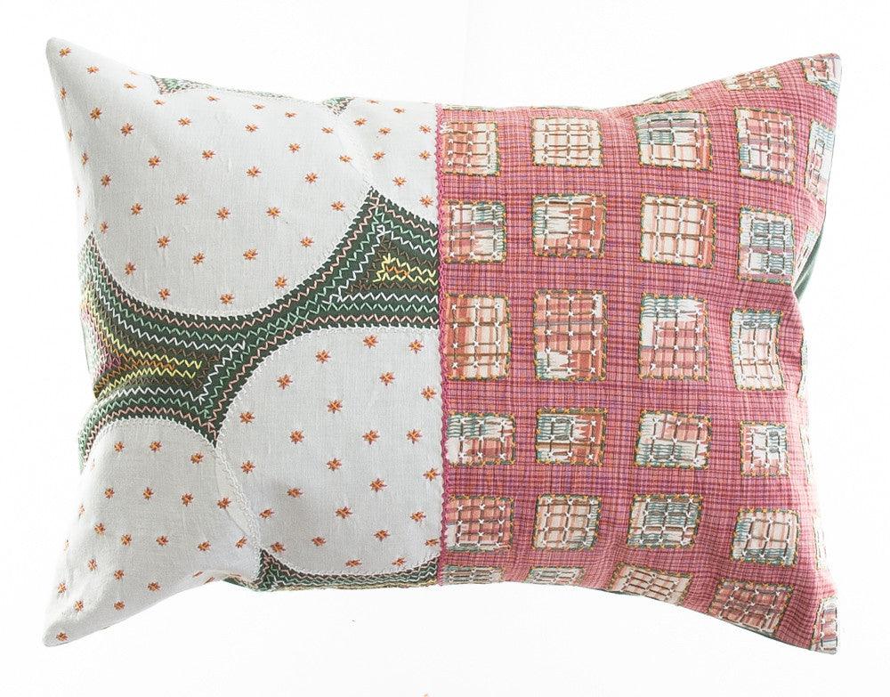 Cuadritos Design Embroidered Pillow on sage Honduras Threads