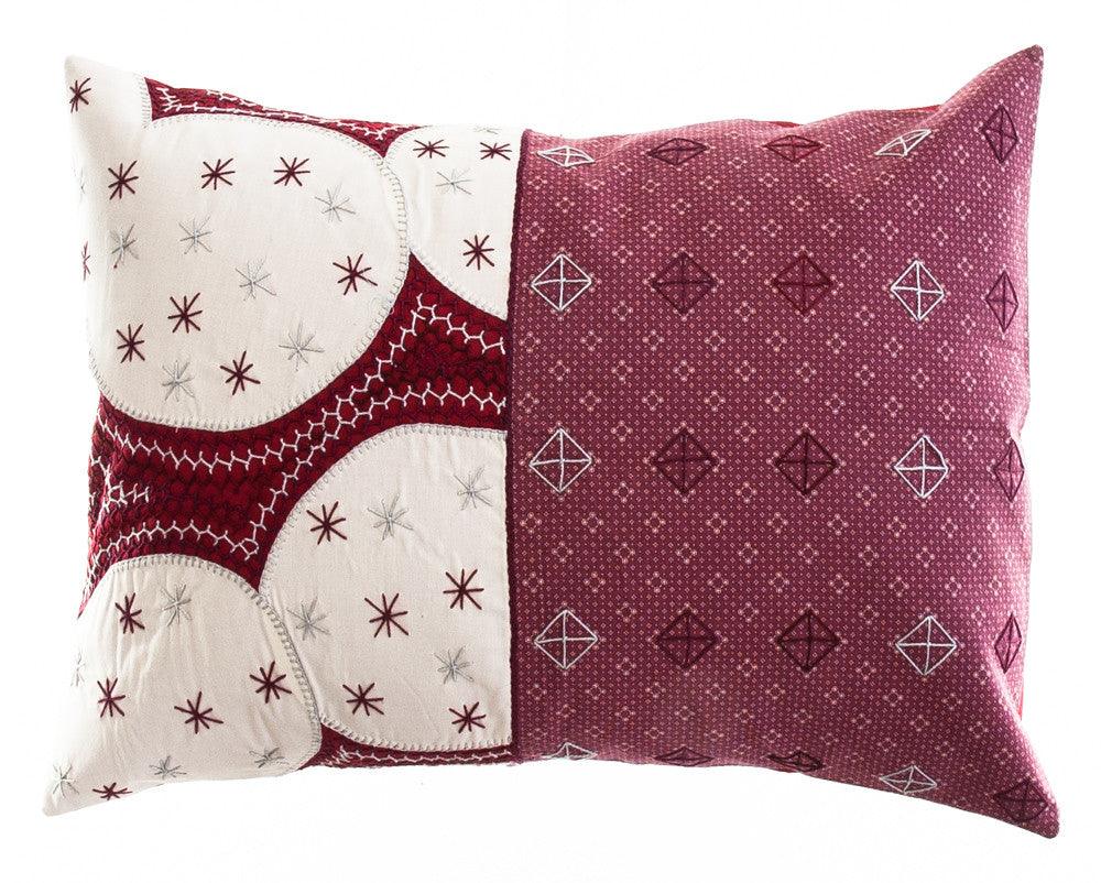 Cuadritos Design Embroidered Pillow on marsala Honduras Threads