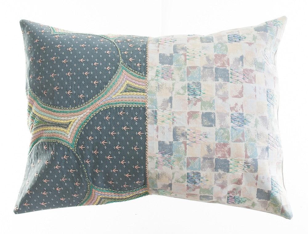 Cuadritos Design Embroidered Pillow on stone Honduras Threads