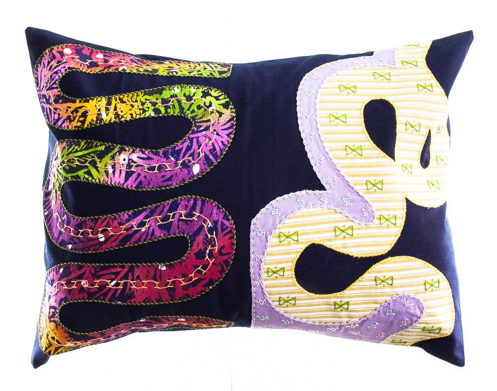 Rios Design Embroidered Pillow on navy Honduras Threads