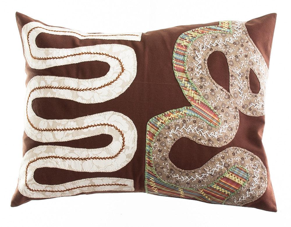Rios Design Embroidered Pillow on brown Honduras Threads