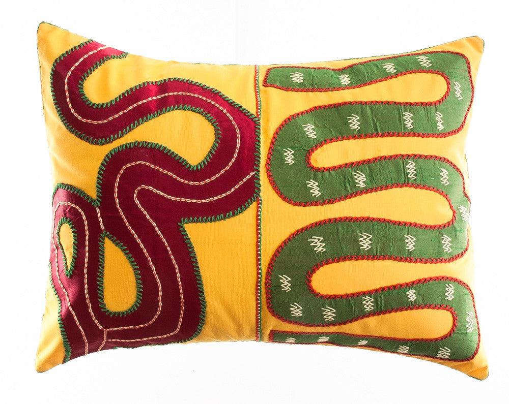 Rios Design Embroidered Pillow on gold Honduras Threads