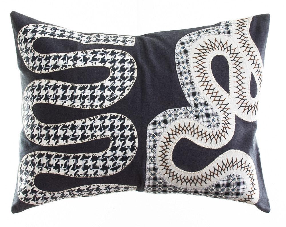 Rios Design Embroidered Pillow on charcoal Honduras Threads