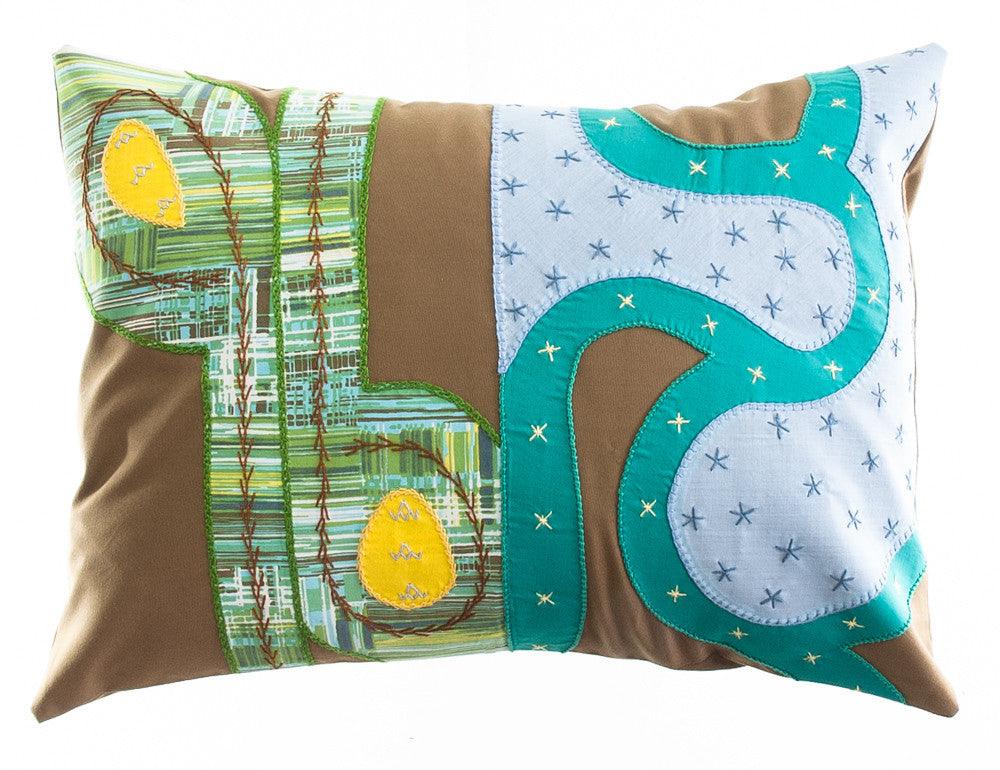 Cactus Design Embroidered Pillow on Cocoa Honduras Threads