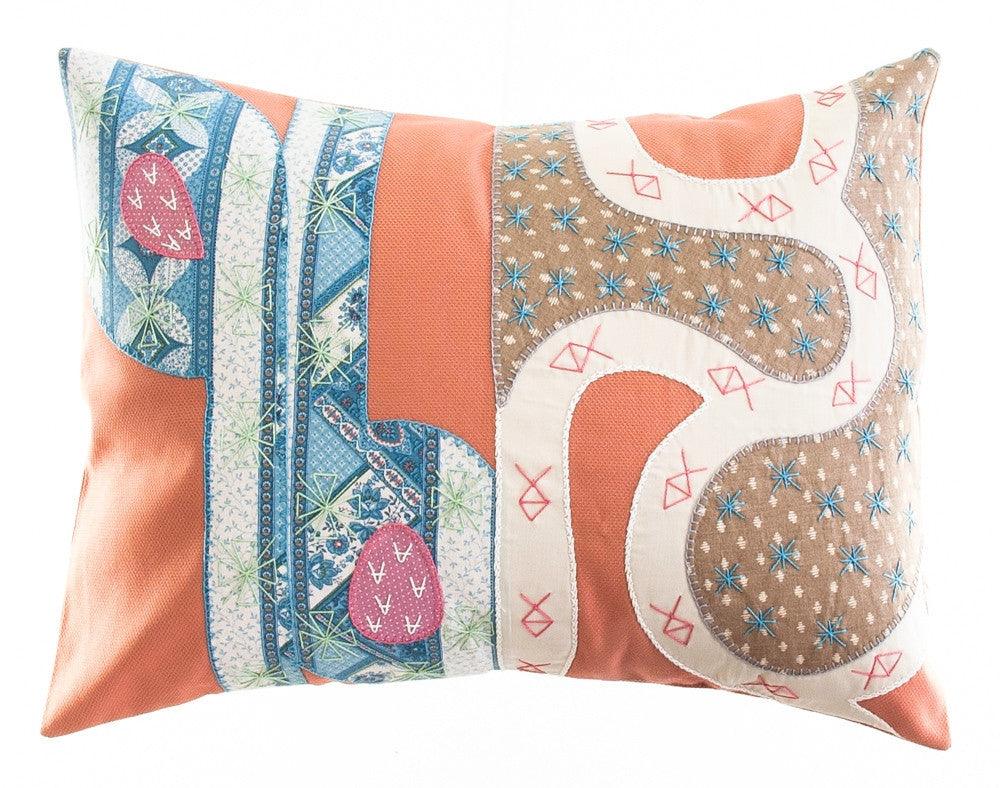 Cactus Design Embroidered Pillow on Salmon Honduras Threads