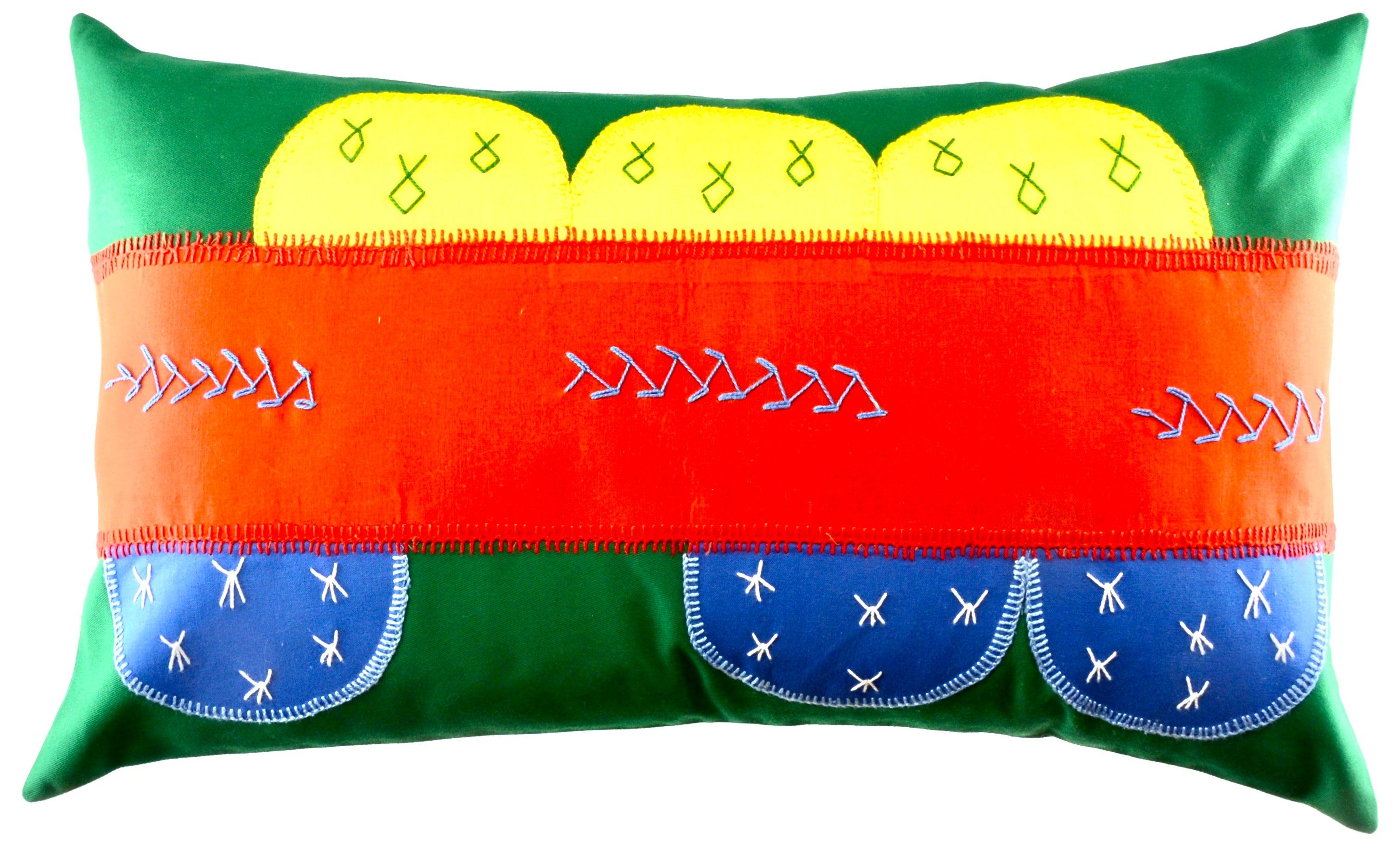 Piedras Lunar Design Embroidered Pillow on green Honduras Threads