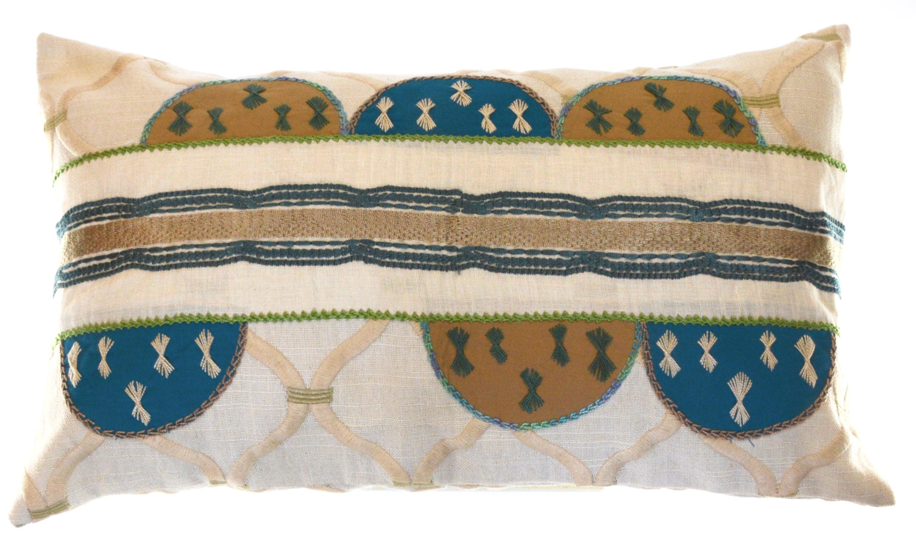 Piedras Lunar Design Embroidered Pillow on ecru Honduras Threads