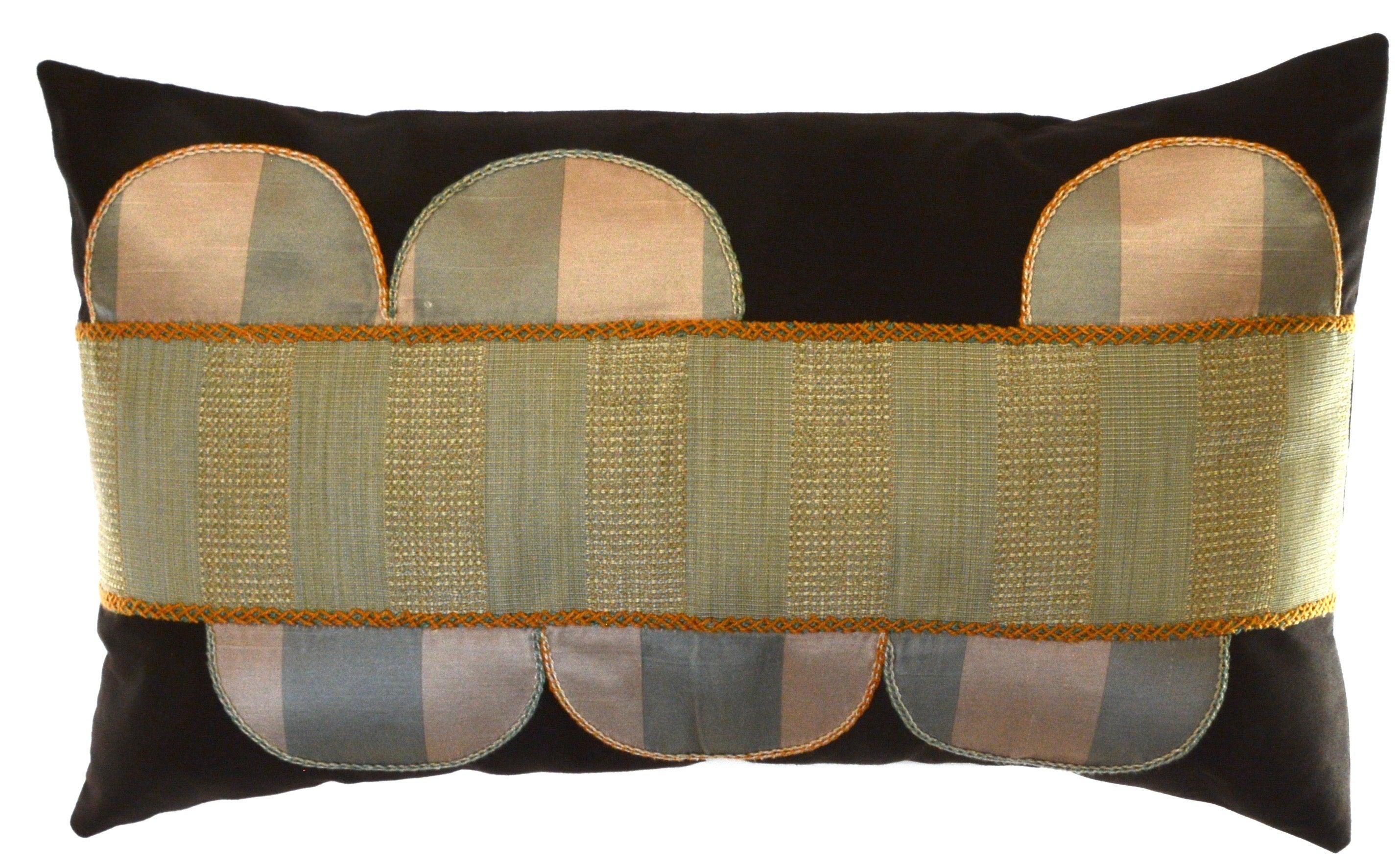 Piedras Lunar Design Embroidered Pillow on dark brown Honduras Threads