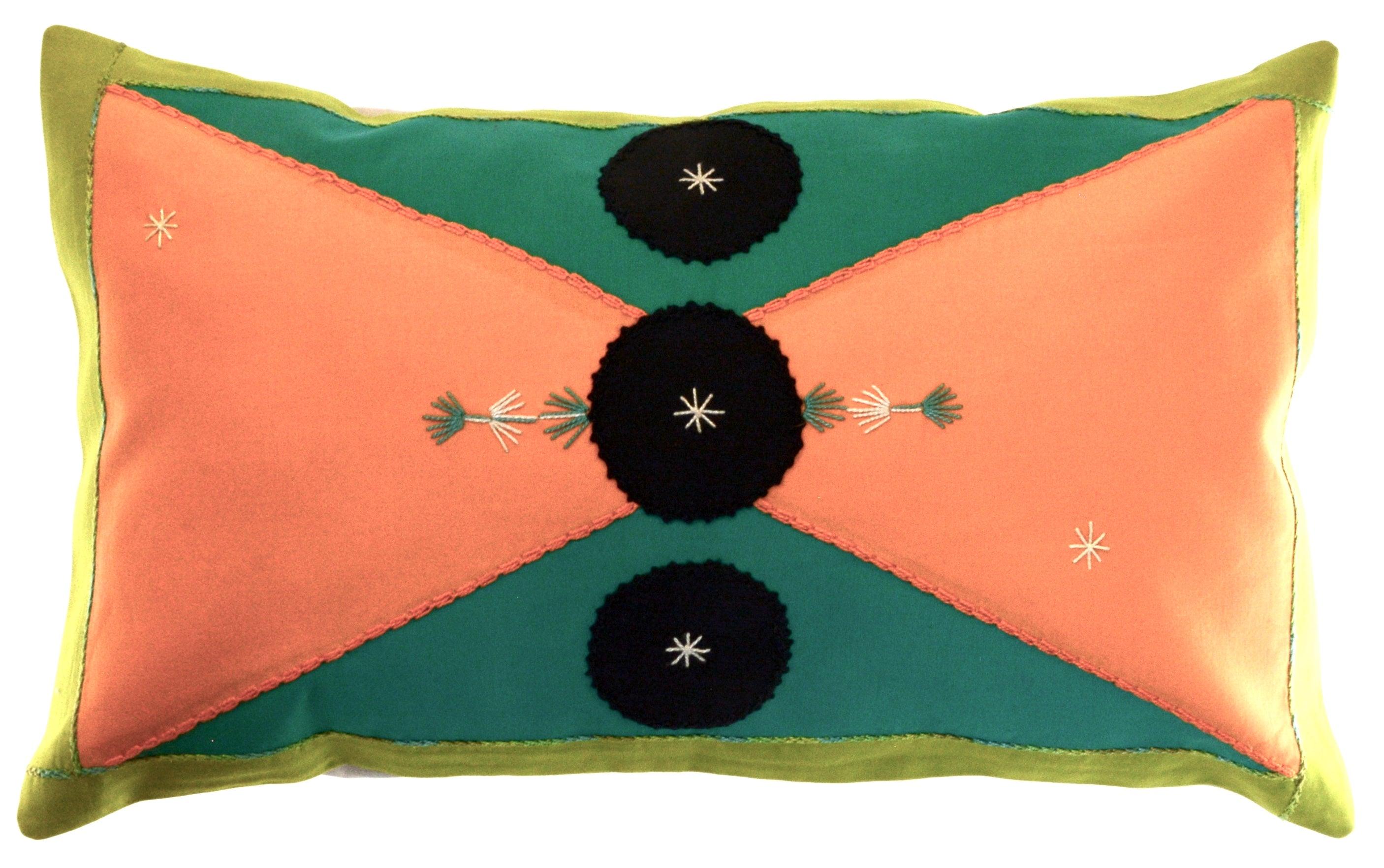 Corbatín Design Embroidered Pillow on lime green Honduras Threads