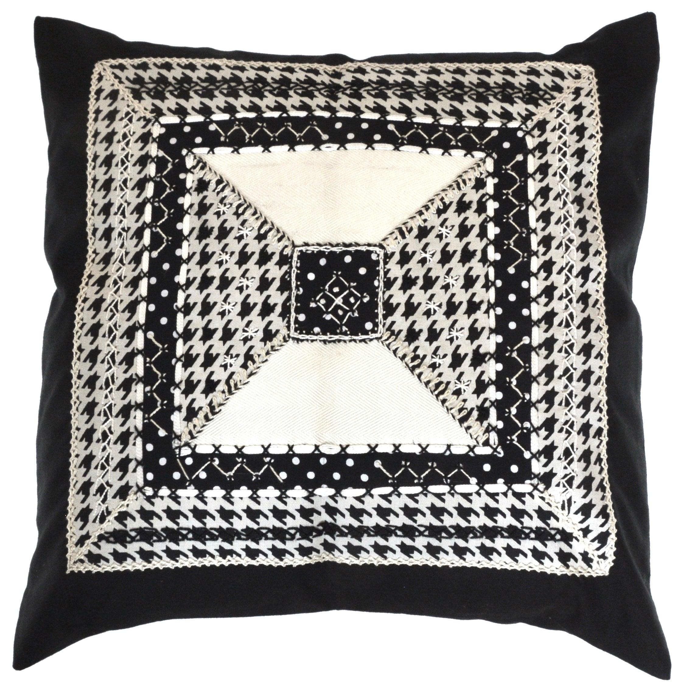 De Colores Design Embroidered Pillow on black Honduras Threads