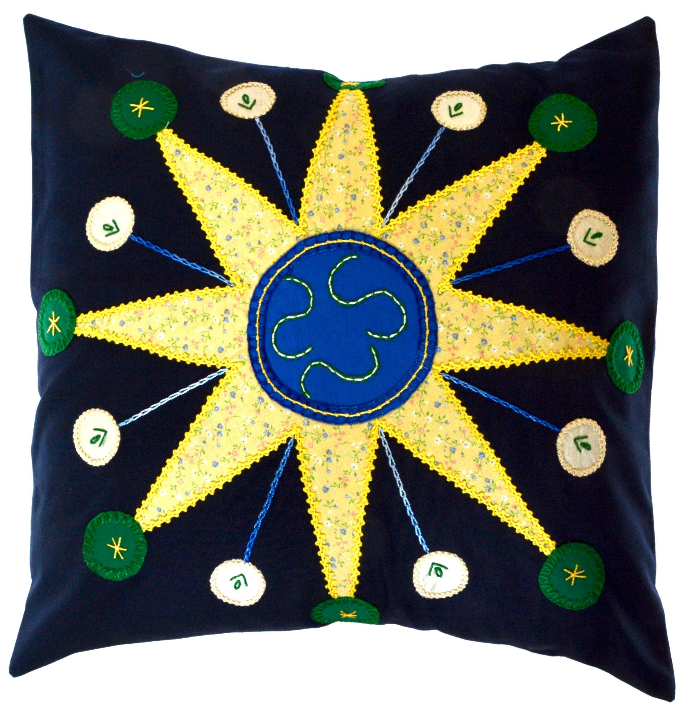 Sol Azul Design Embroidered Pillow on navy Honduras Threads