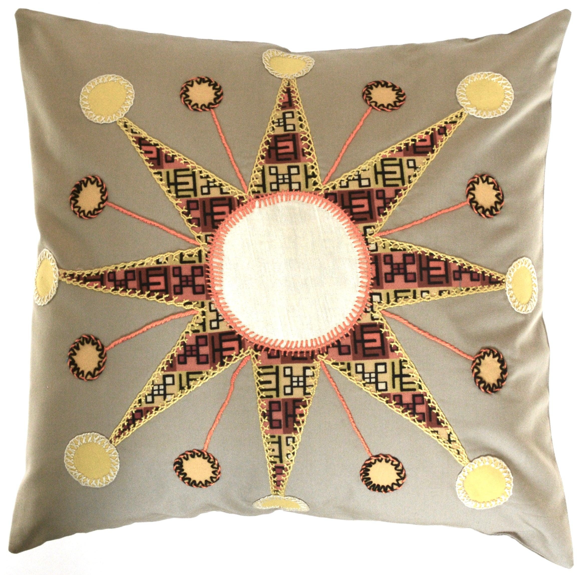 Sol Azul Design Embroidered Pillow on khaki Honduras Threads