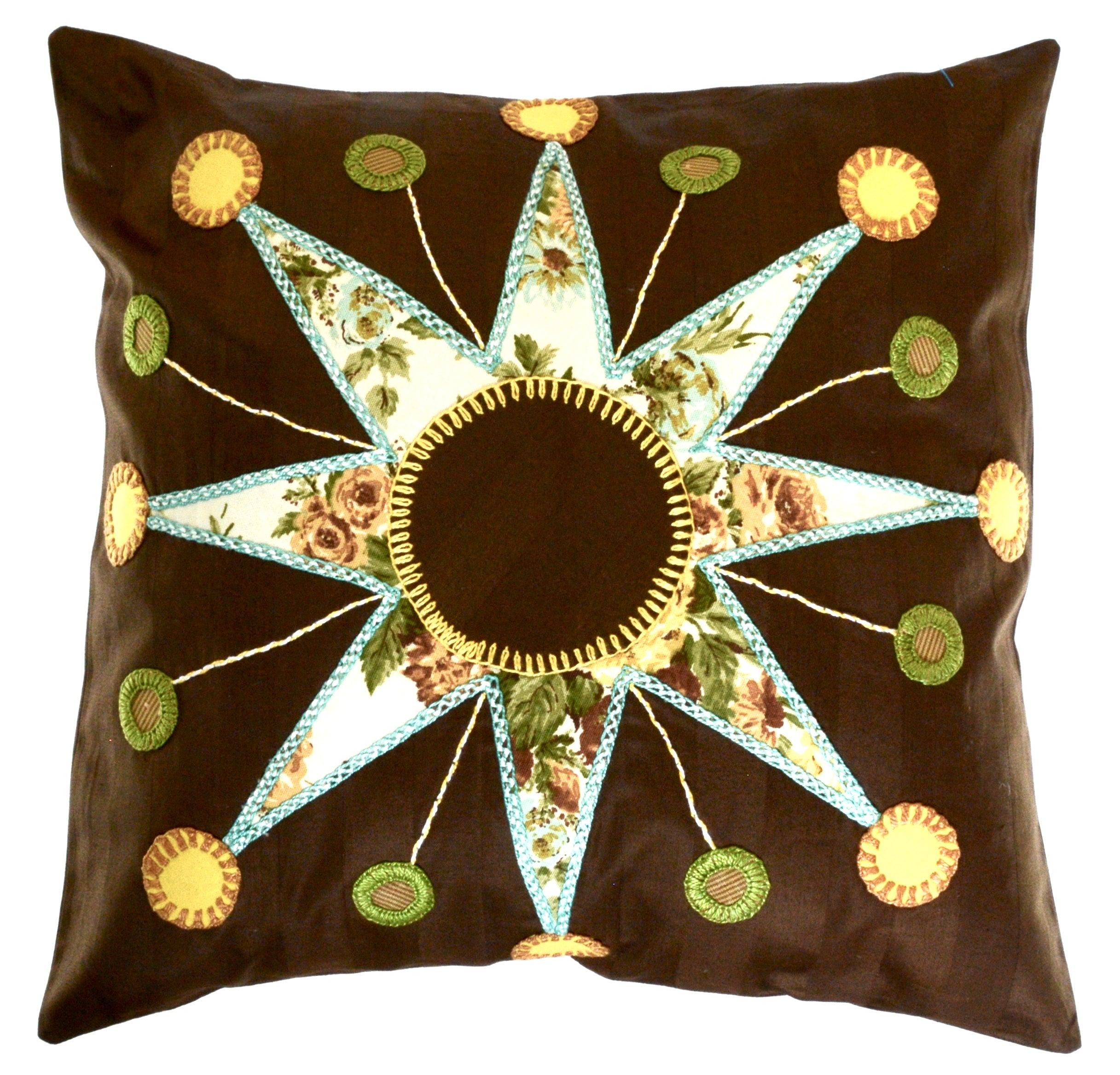 Sol Azul Design Embroidered Pillow on brown Honduras Threads