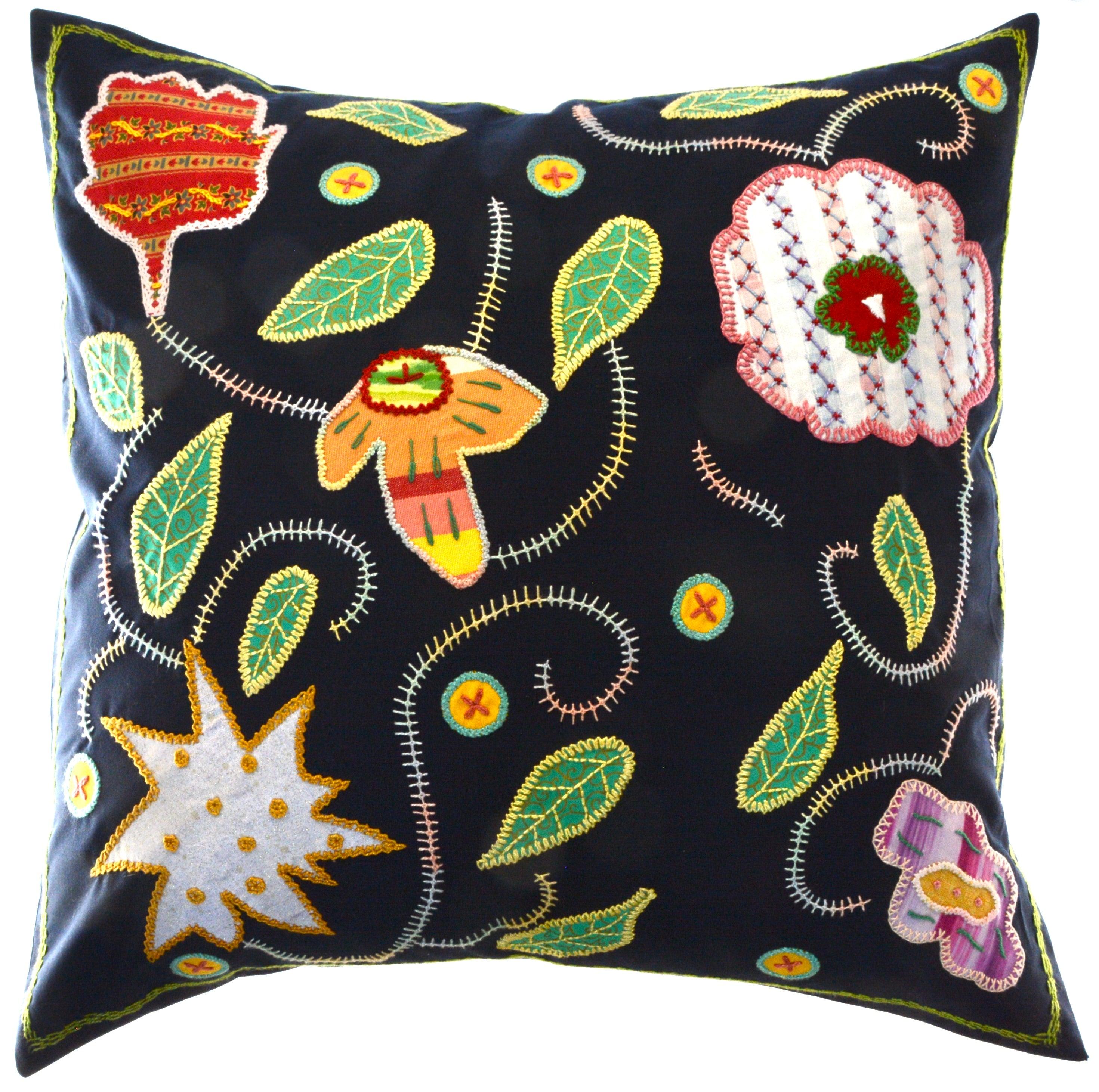 Rosas Design Embroidered Pillow on Black Honduras Threads