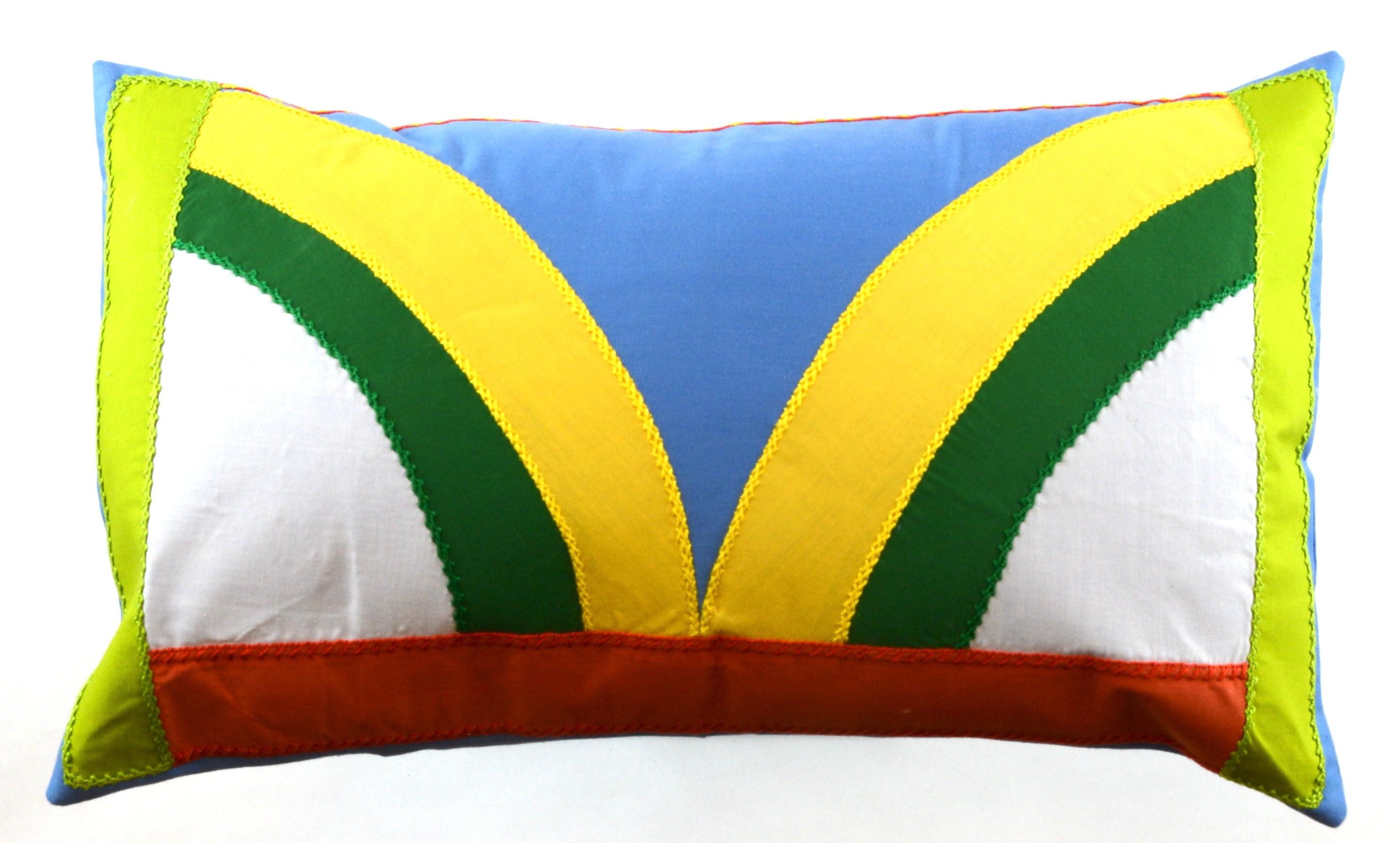 Mariposa Design Embroidered Pillow on blue Honduras Threads