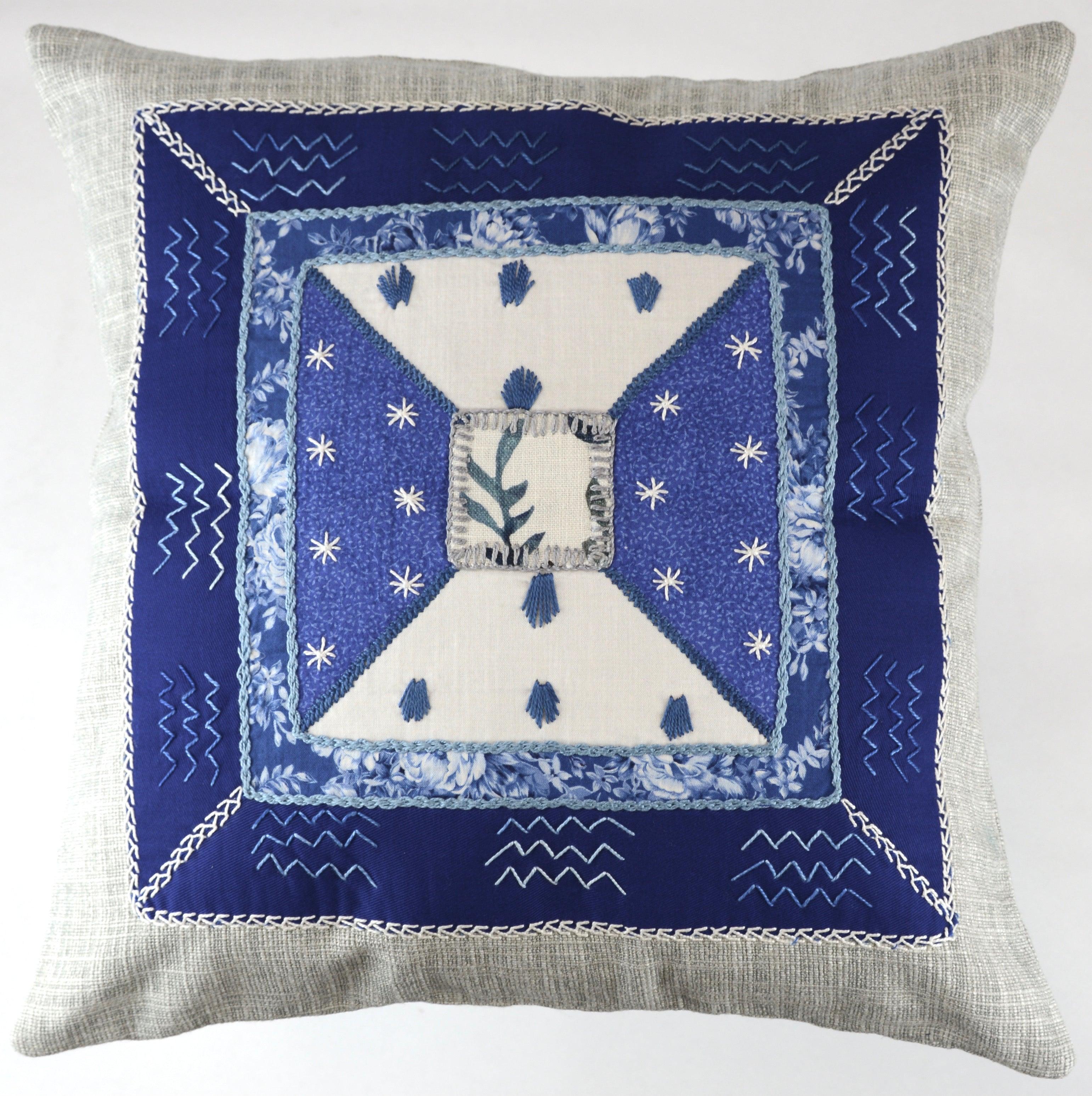 De Colores Design Embroidered Pillow on gray Honduras Threads