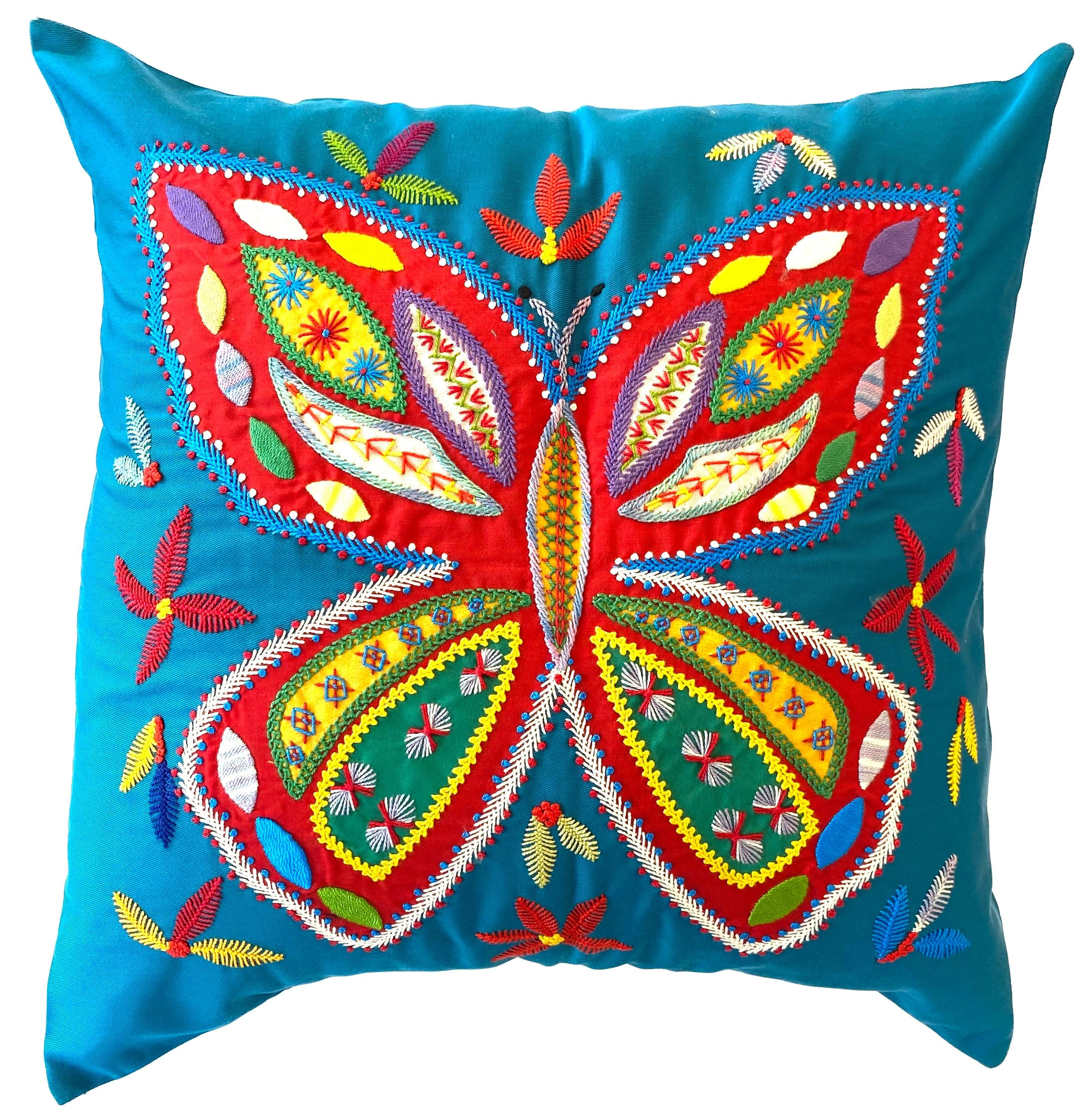 Butterfly Pillow on Turquoise Honduras Threads