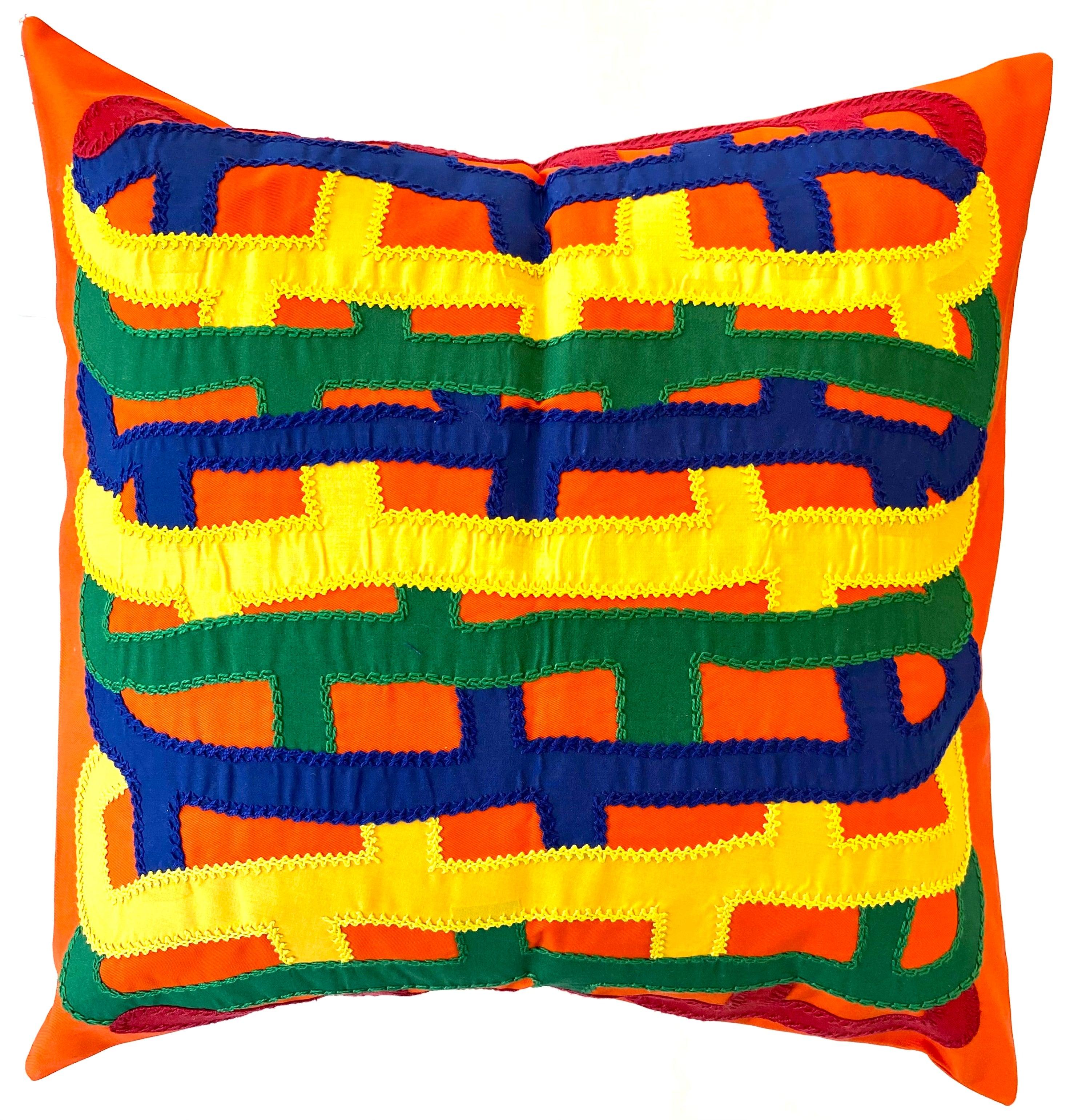 Basket of Color Pillow on Orange Honduras Threads