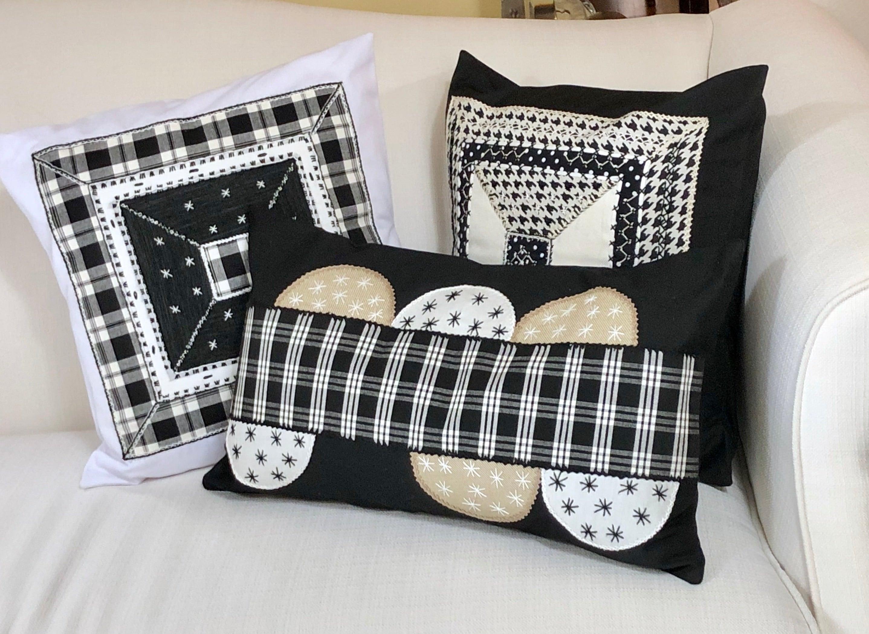 Piedras Lunar Design Embroidered Pillow on black Honduras Threads