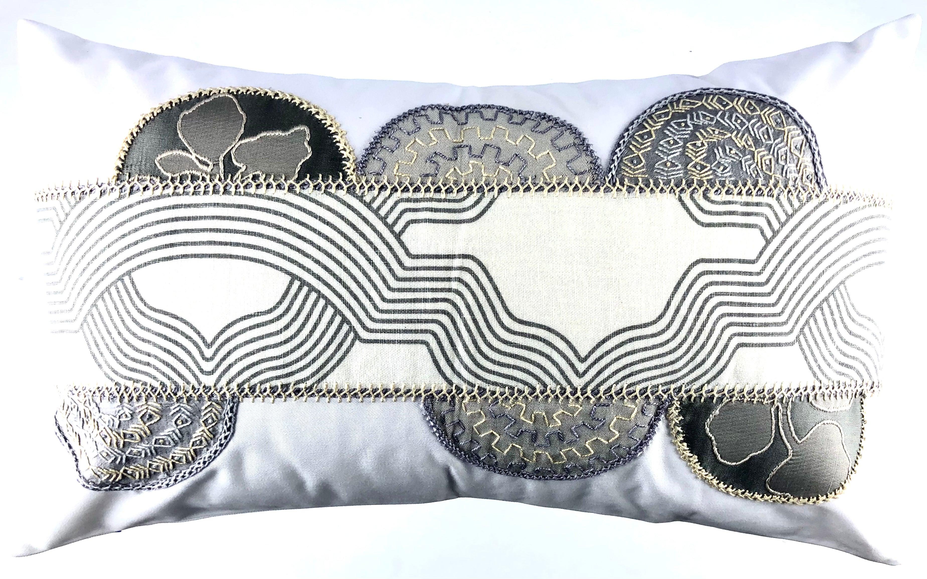 Piedras Lunar Design Embroidered Pillow on white Honduras Threads